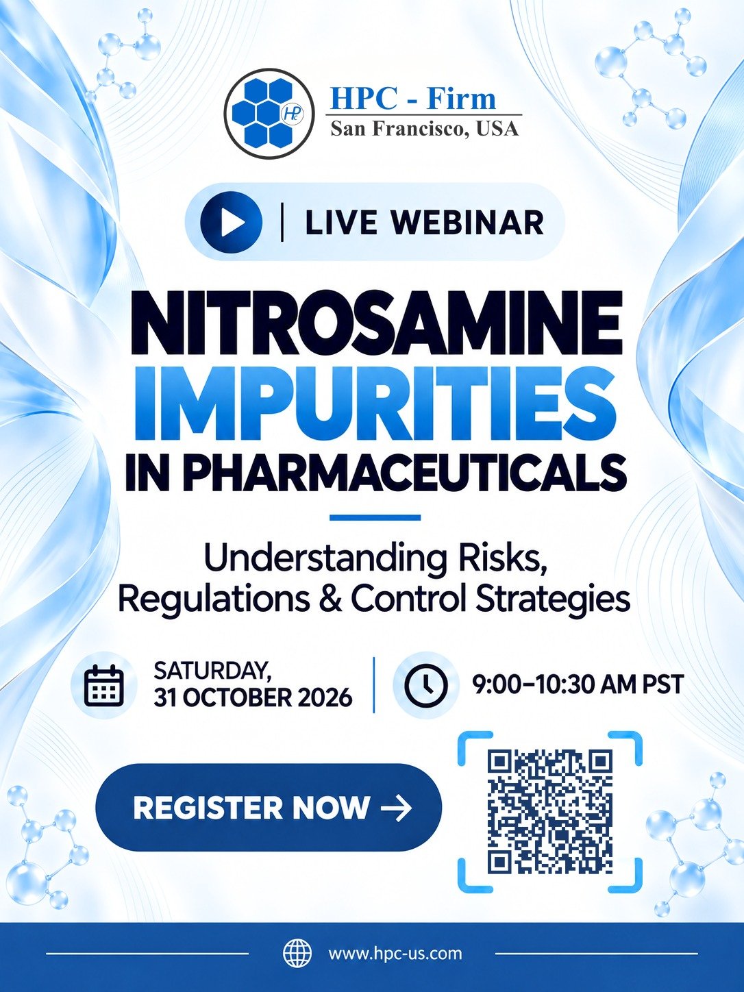 HPC live webinar: Nitrosamine Impurities in Pharmaceuticals, 31 October 2026, 9:00-10:30 AM PST